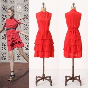 Anthro Girls from Savoy Osaka Red Silk Tiered Ruffle Tie Neck Bow Detail Dress 6